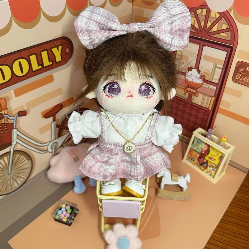 CALEMBOU Plush Doll Clothes Set, Cute JK Uniform Set, Doll Dress Shirt Bow Necklace Shoes 5Pcs Outfits for 20cm/8 inch Soft Dolls Stuffed Animals (Pink Clothes set-20cm/8) - Image 5